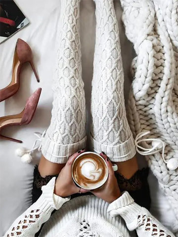 Airchics chaussette haute unicolore pompons femme casual mode automne hiver